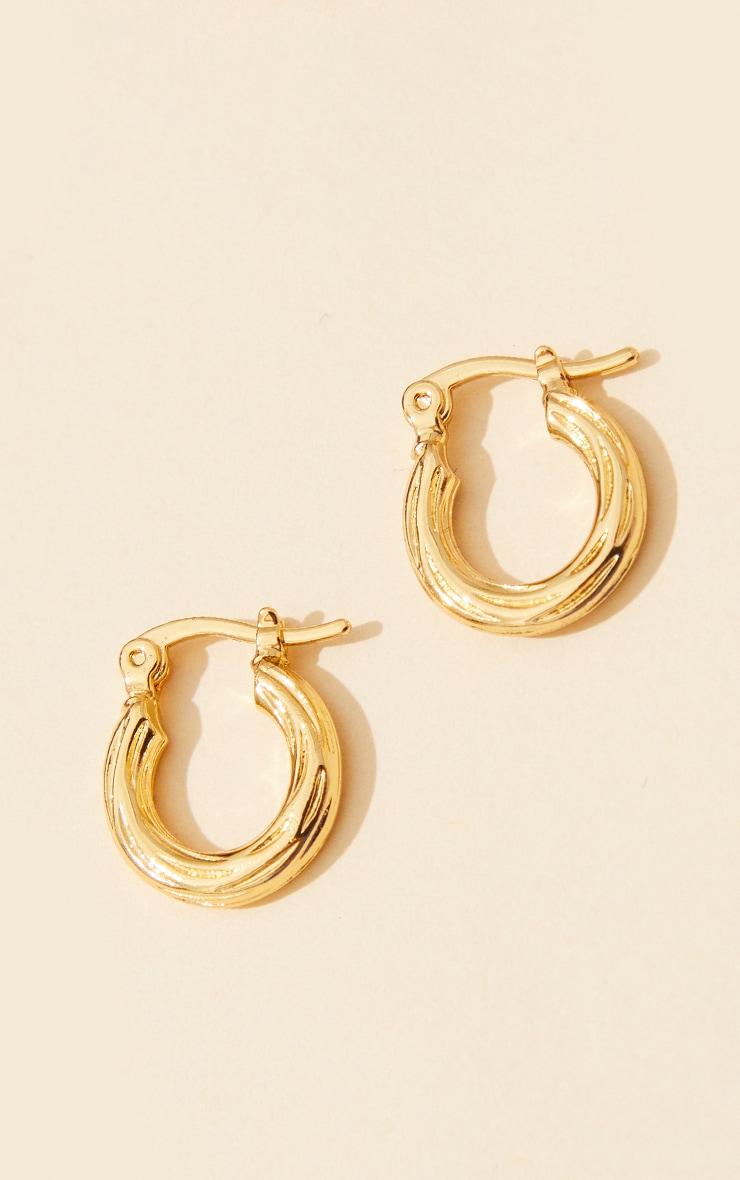 Real Gold Plated Mini Twist Detail Thin Hoop Earrings Product Image
