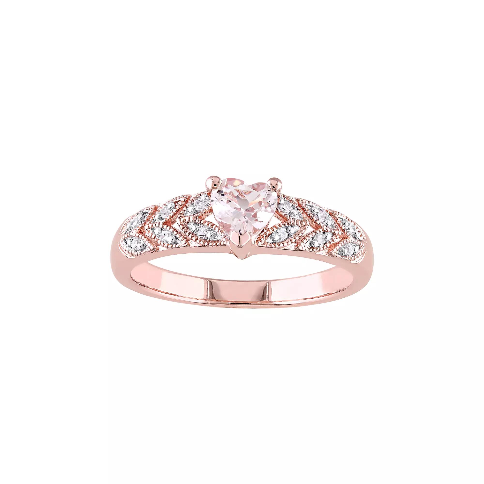 Stella Grace Rose Gold Tone Sterling Silver Morganite & Diamond Accent Heart Leaf Ring, Women's, Size: 7, Pink Tone Product Image