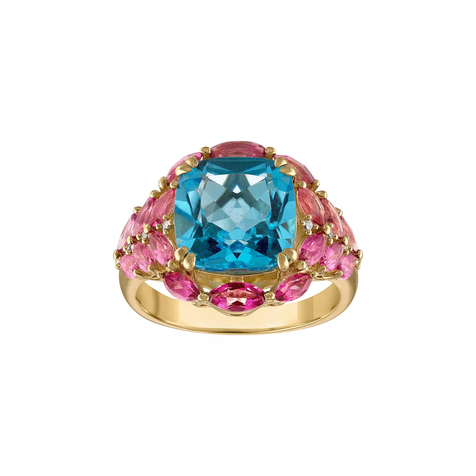 Tiara Sterling Silver Blue Topaz, Pink Topaz & Diamond Accent Ring Cocktail Ring, Women's, Size: 7 Product Image