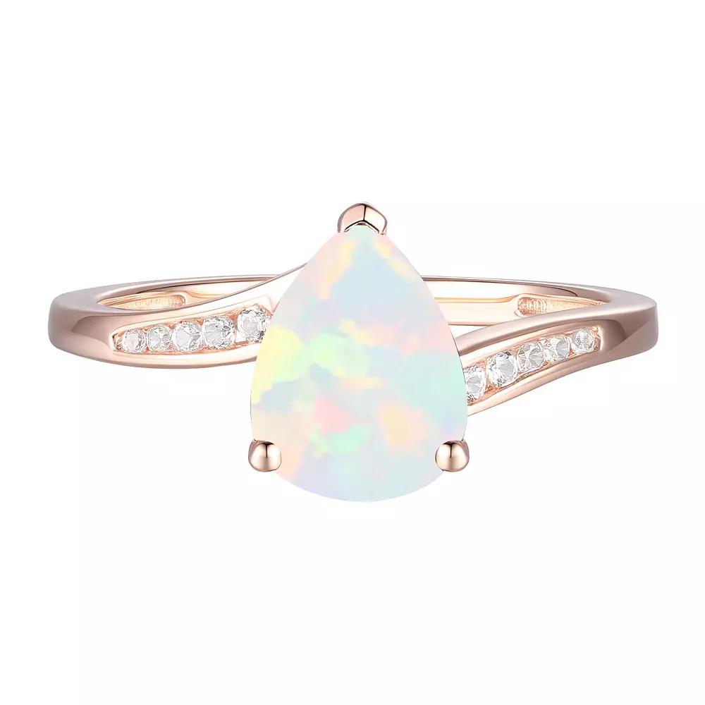 14k Rose Gold Over Silver Lab-Created Opal & Lab-Created White Sapphire Teardrop Ring, Women's, Size: 7 Product Image
