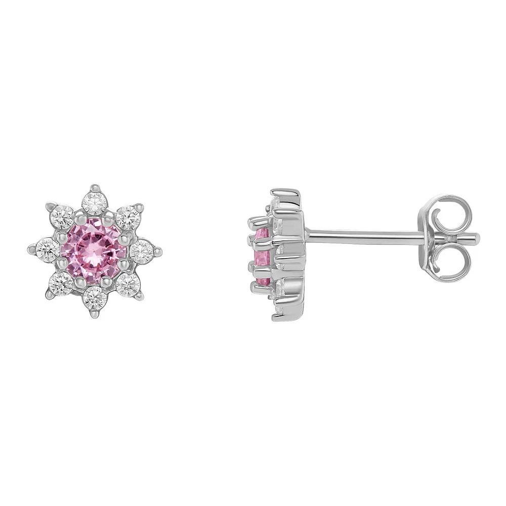 PRIMROSE Birthstone Cubic Zirconia Flower Stud Earrings, Women's, Silver Tone Oct Product Image