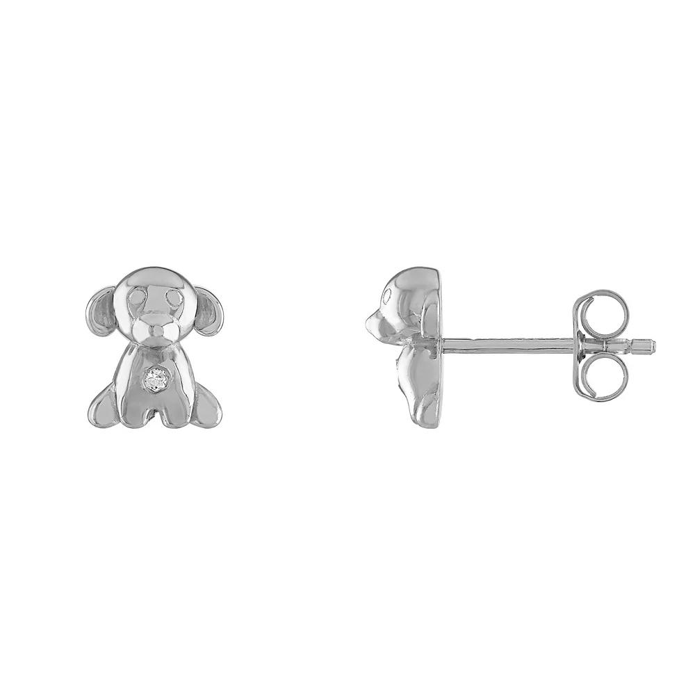 Junior Jewels Kids Sterling Silver Diamond Accent Puppy Stud Earrings, Womens, White Product Image