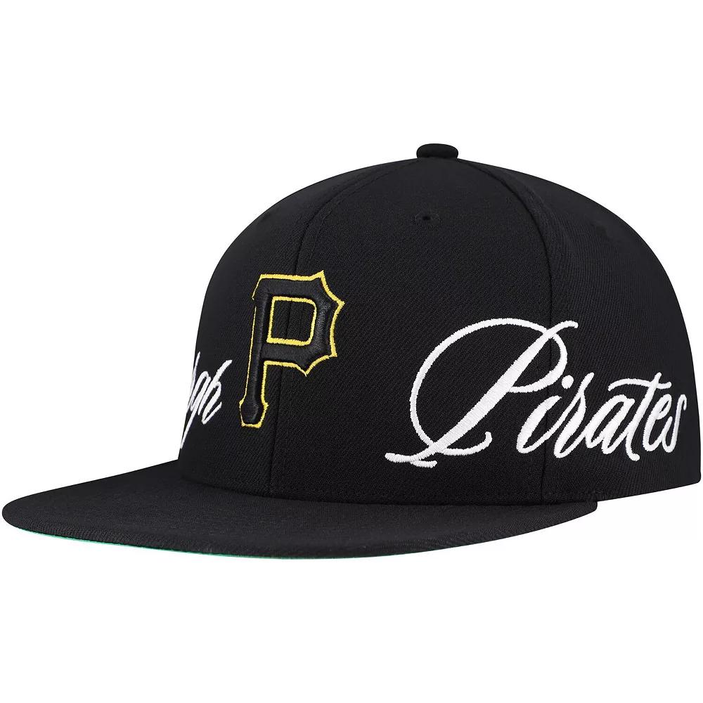 Men's Mitchell & Ness Black Pittsburgh Pirates Just Don x MLB Lux Script Snapback Hat Product Image