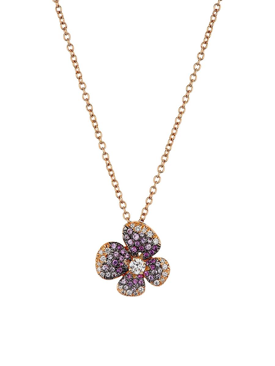 Womens Ischia 18K Rose Gold, 0.34 TCW Diamond & Ombr Pink Sapphire Flower Pendant Necklace Product Image