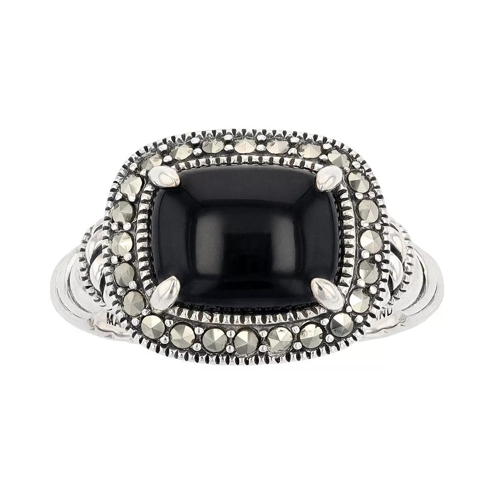 Lavish by TJM Sterling Silver Black Onyx & Marcasite Cushion Ring, Women's, Size: 6 Product Image