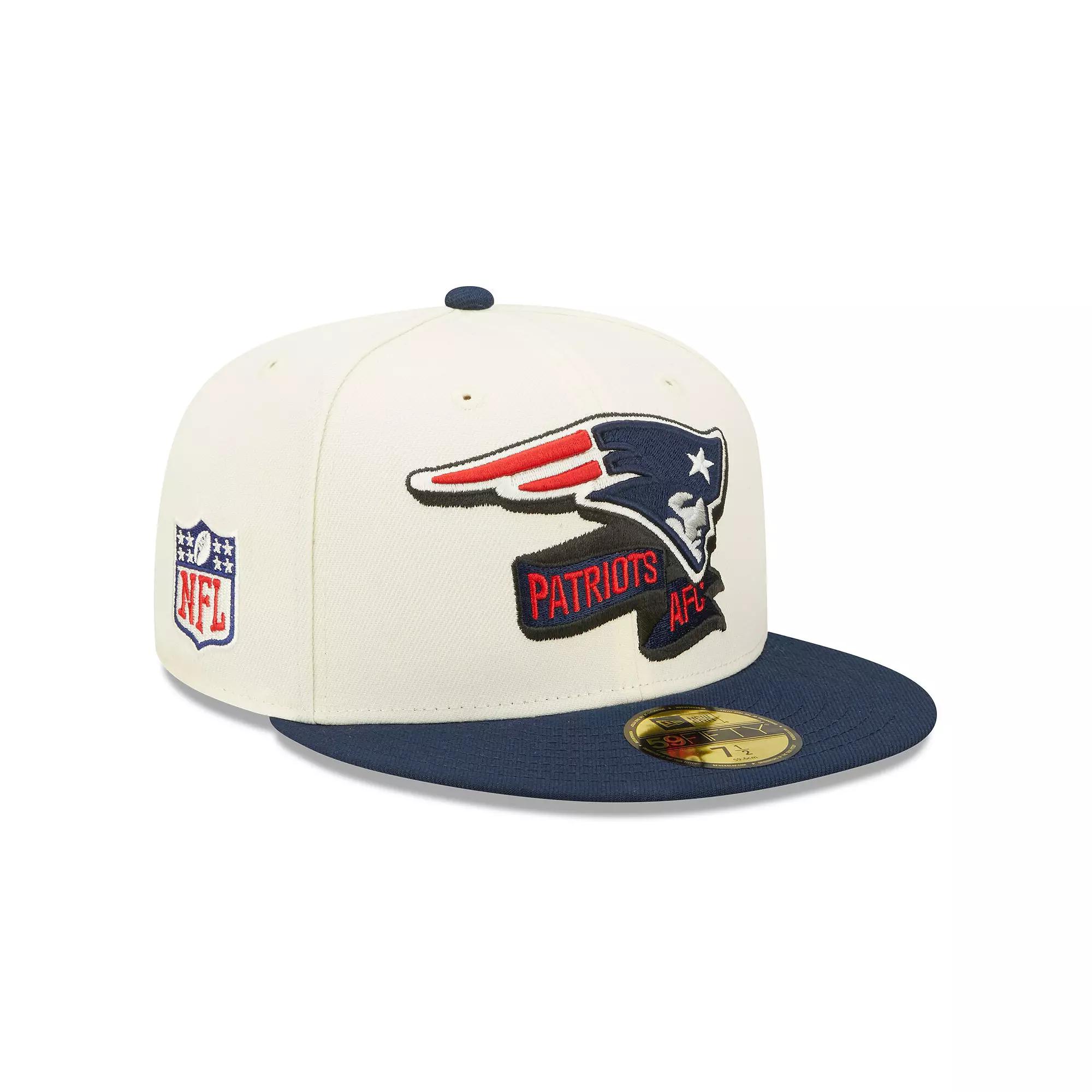 Men's New Era Cream/Navy New England Patriots 2022 Sideline 59FIFTY Fitted Hat, Size: 7 5/8, Beige Product Image