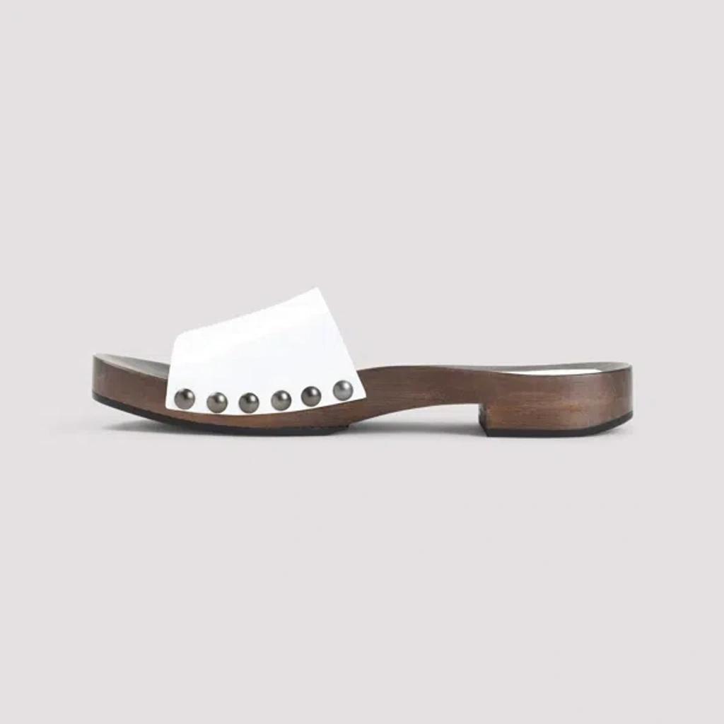 MIU MIU Wood Sole Flat Sandals With Studded Side In White Product Image