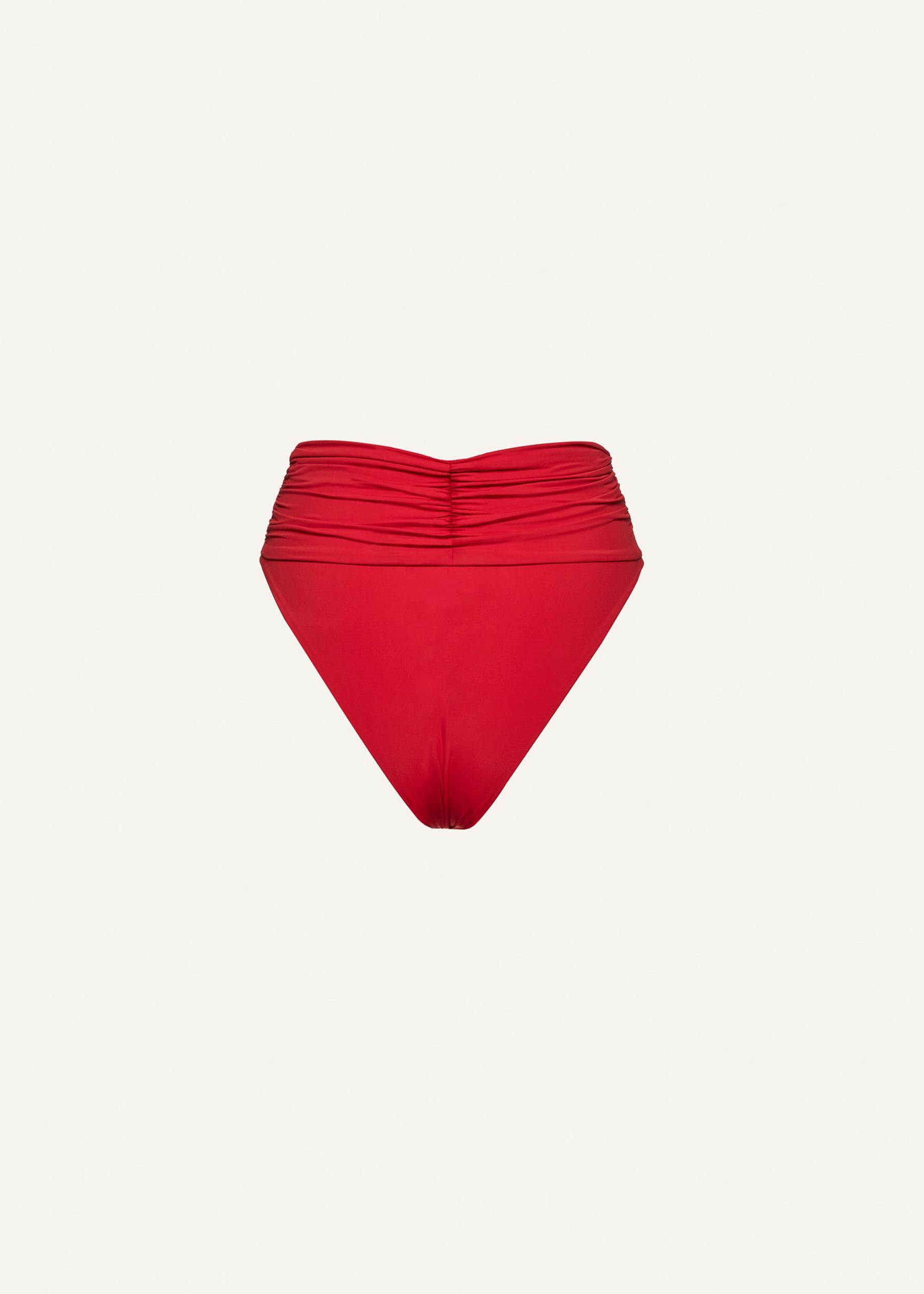 High-waisted flower appliqué swim bottom in red Product Image