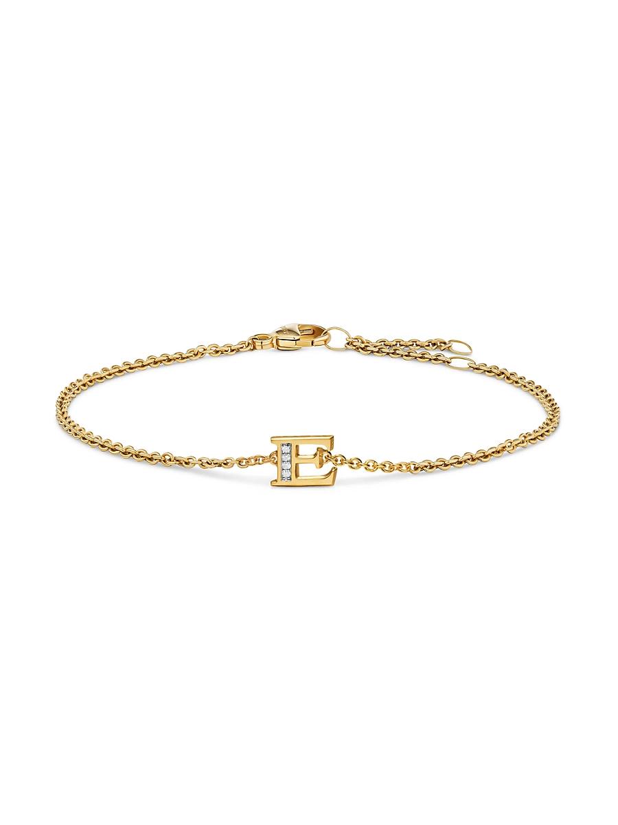 Womens Petite Pav Initial Chain Bracelet in 18K Yellow Gold Product Image