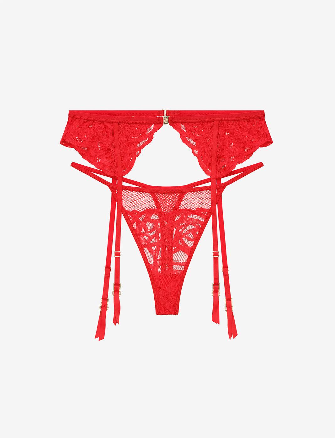 Rose Lace Thong & Garter Set Product Image
