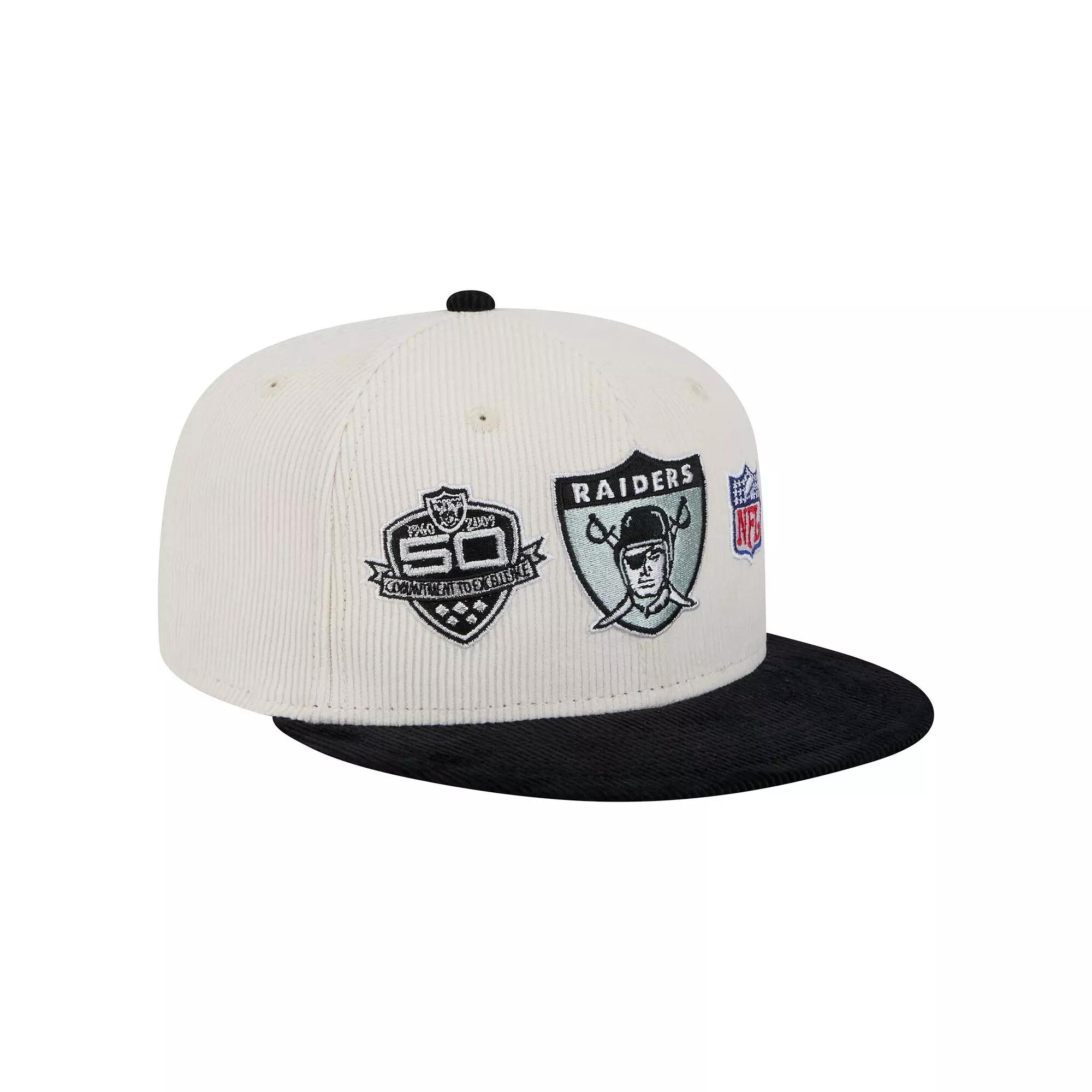 Men's New Era Cream/Gray Las Vegas Raiders Throwback Corduroy 59FIFTY Fitted Hat,  Product Image