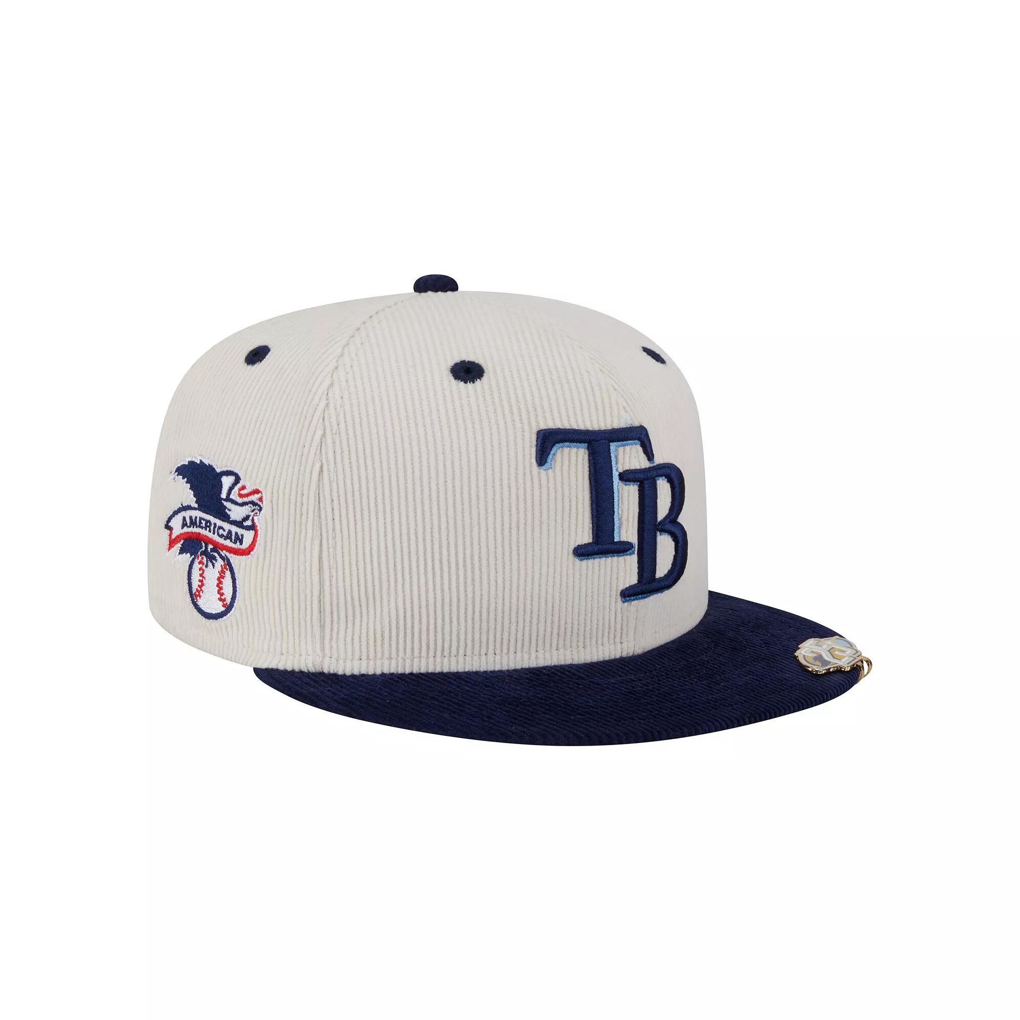 Men's New Era Cream/Navy Tampa Bay Rays Two-Tone Corduroy 59FIFTY Fitted Hat,  Product Image