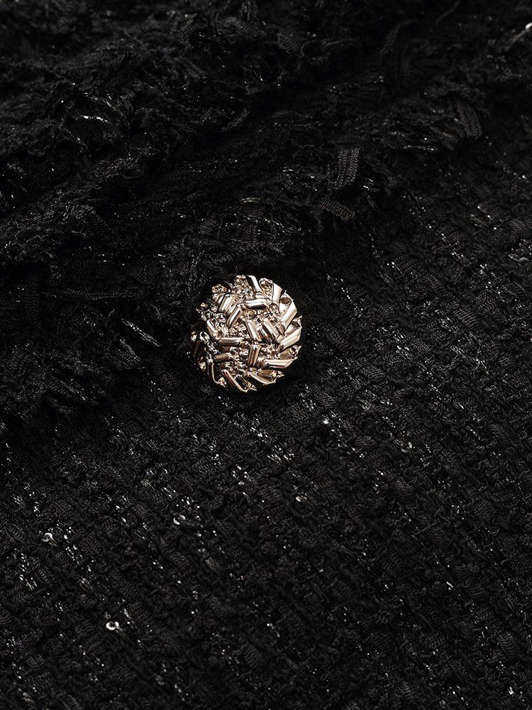 Tweed Fringe V-Neck Women Crop Jacket Product Image