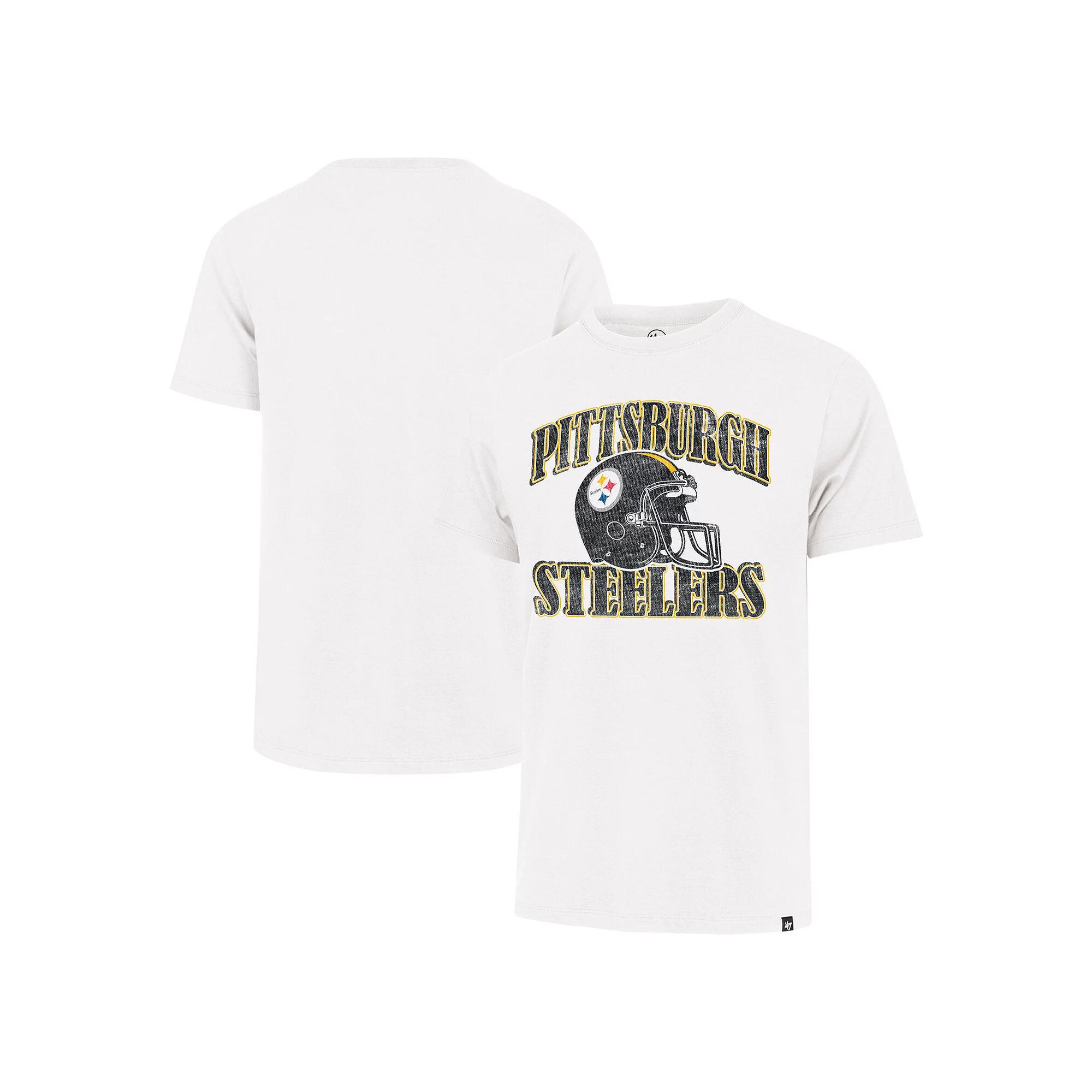 Men's '47 White Pittsburgh Steelers Overrun Franklin Throwback Logo T-Shirt, Size: Medium Product Image