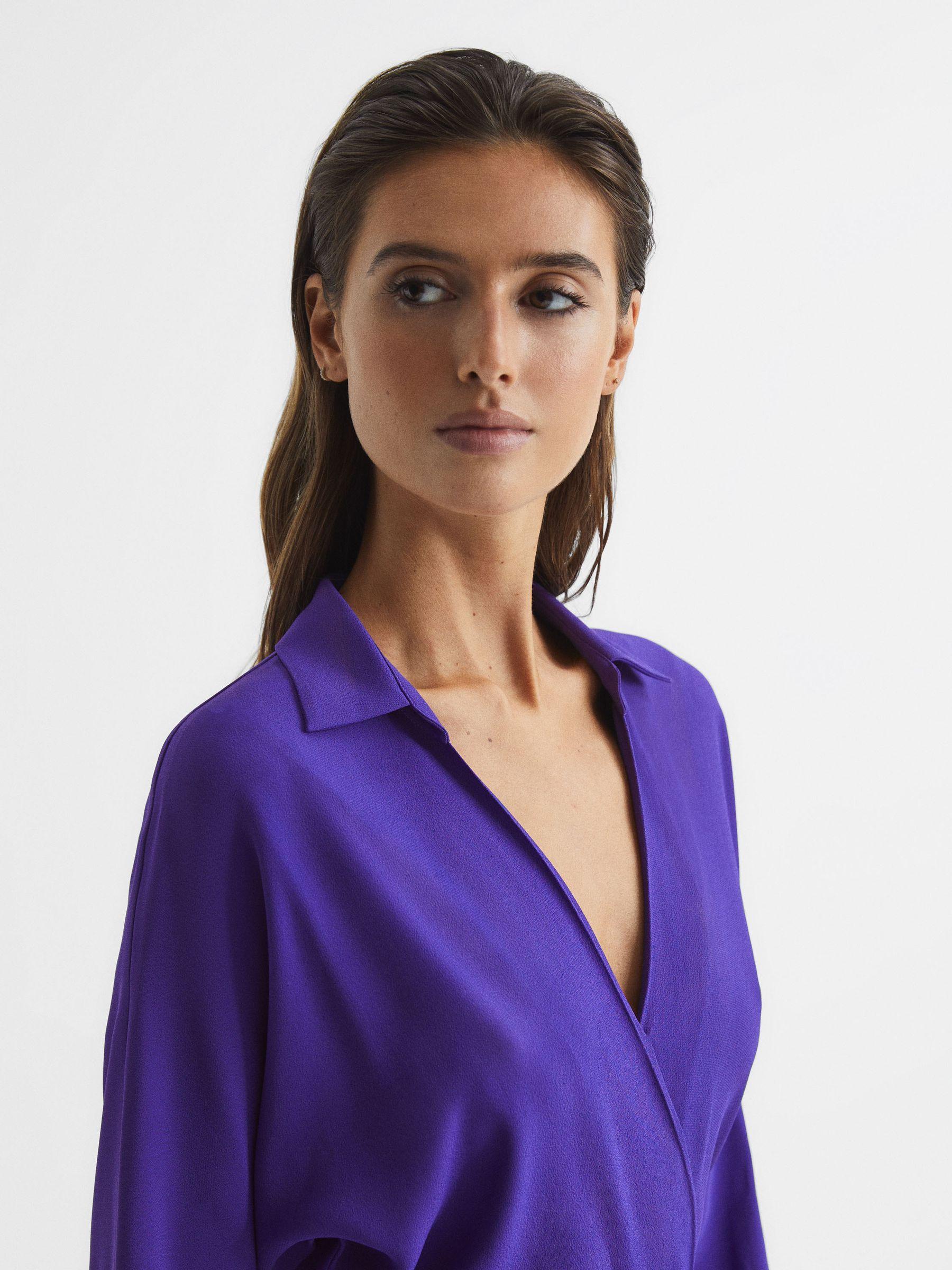 Wrap Shirt Midi Dress in Purple Product Image