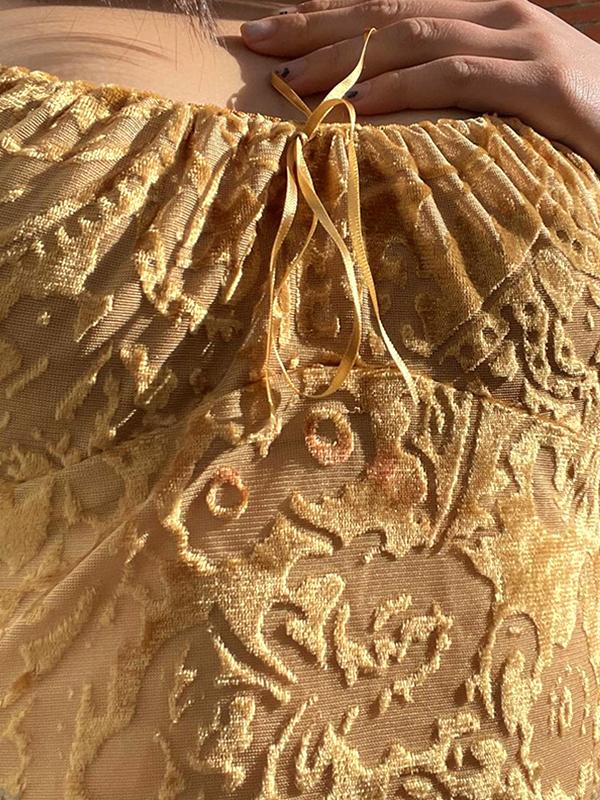 Velvet Floral Jacquard Bow Decor Cami Top Product Image