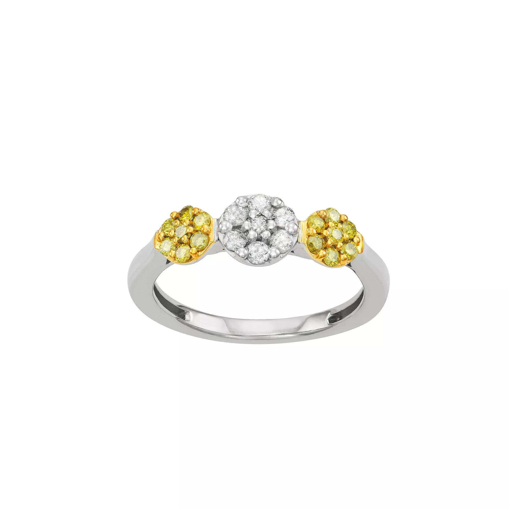 Jewelexcess Sterling Silver 1/2 Carat T.W. Yellow & White Diamond Cluster Ring, Women's, Size: 7 Product Image