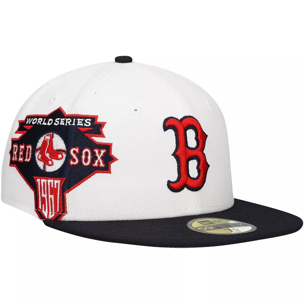 Men's New Era White/Navy Boston Red Sox Major Sidepatch 59FIFTY Fitted Hat,  Product Image