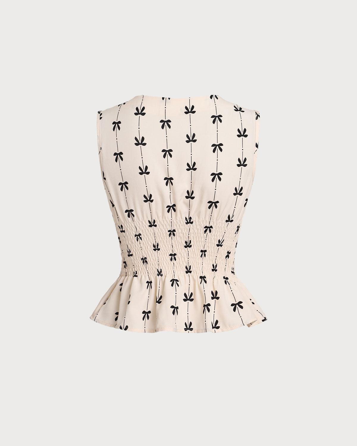 Apricot Shirred Bowknot Tank Top Product Image