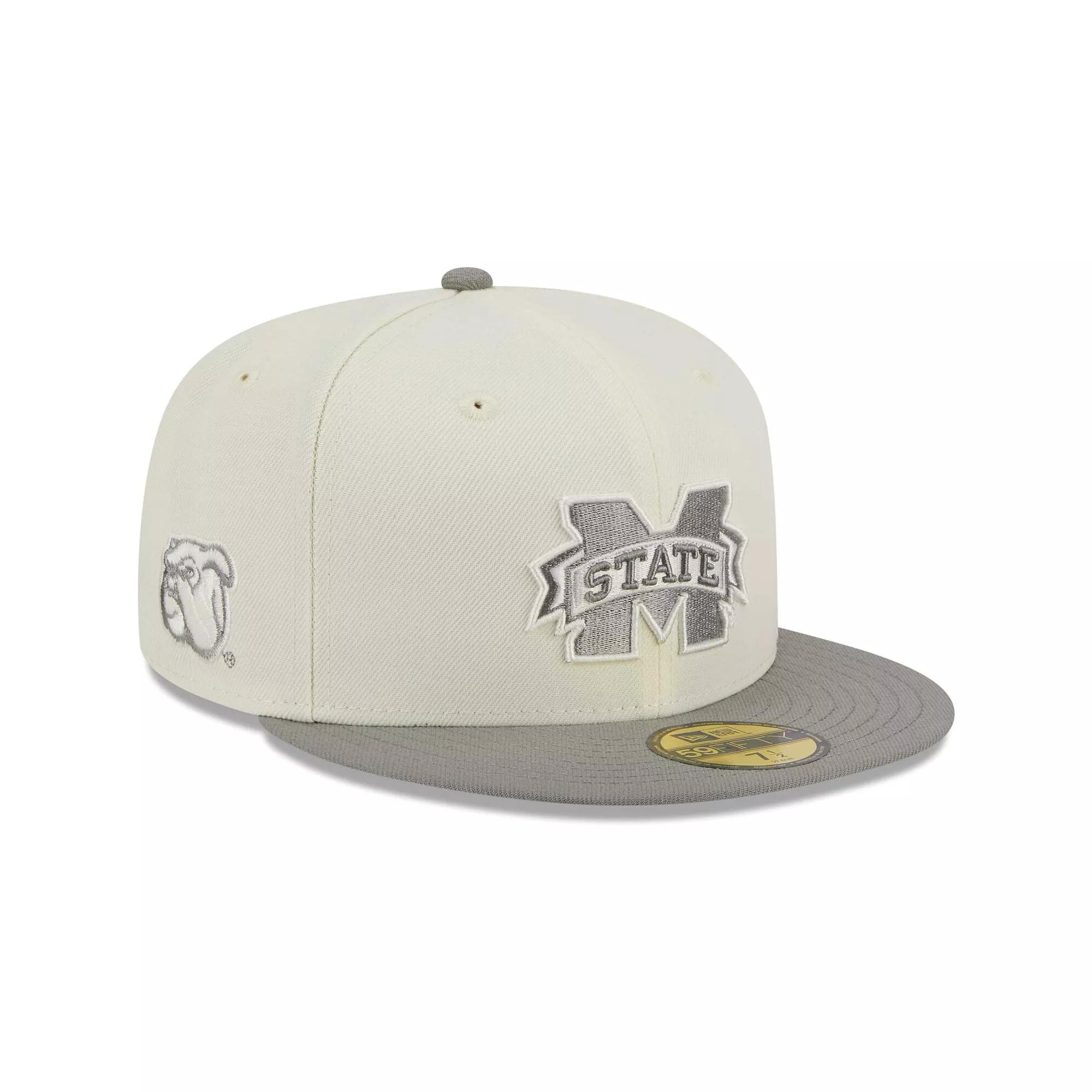 Men's New Era Stone/Gray Mississippi State Bulldogs Chrome & Concrete 59FIFTY Fitted Hat,  Product Image