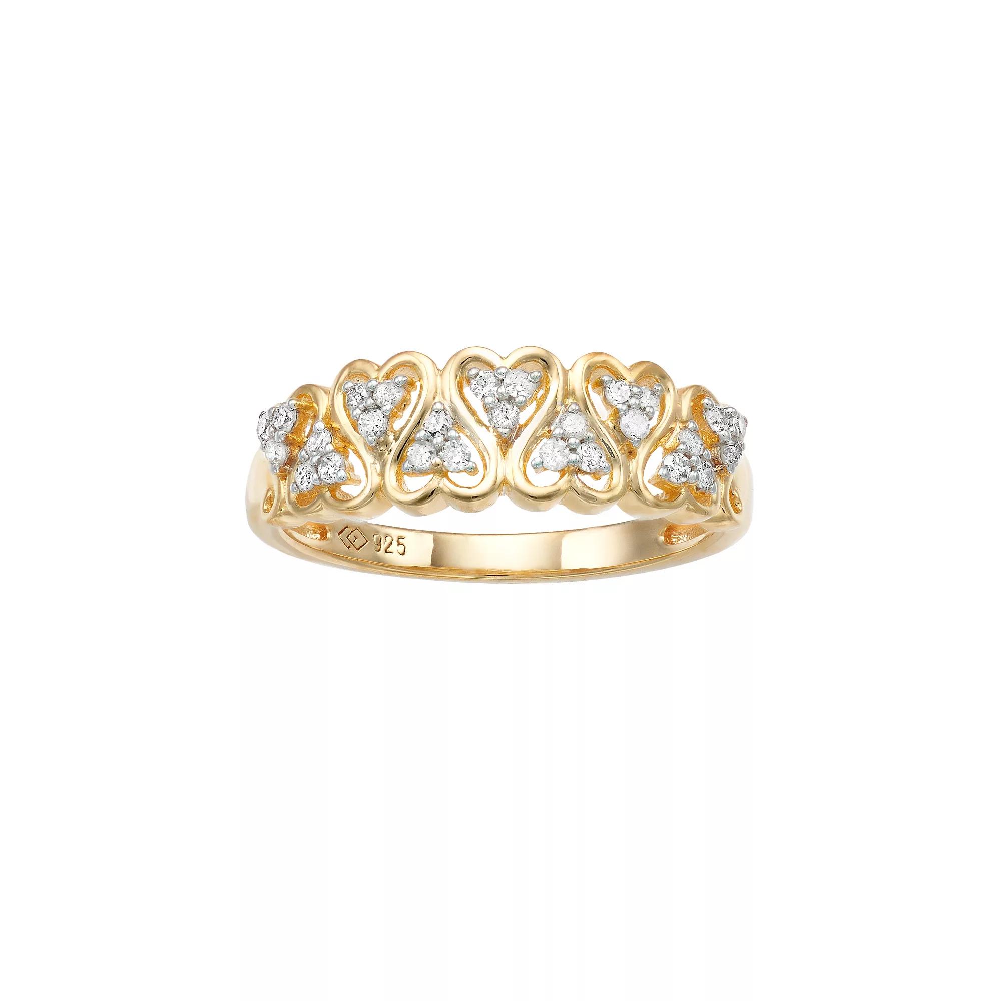 Women's 1/5CTW White Diamond Heart Ring in 14K Gold Over Sterling Silver, Size: 8, Gold Tone Product Image