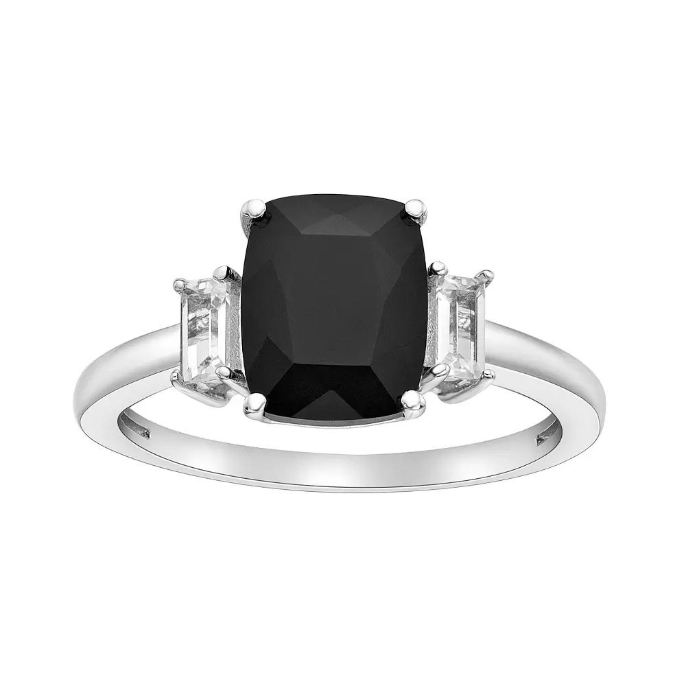 Gemminded Sterling Silver Onyx & White Topaz Ring, Women's, Size: 10 Product Image