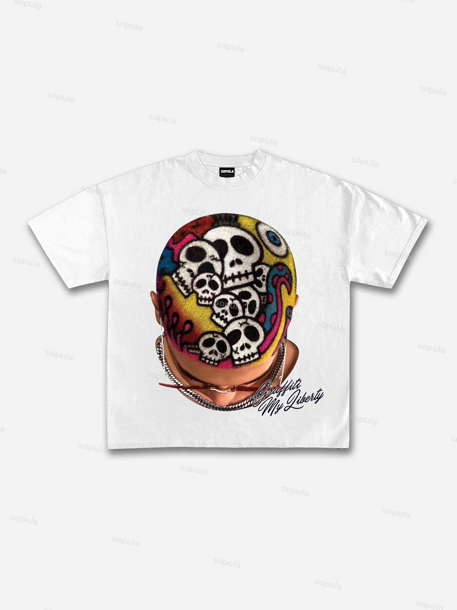 Men's Creative Hairstyles Big Head Graphic Cotton T-shirt Product Image