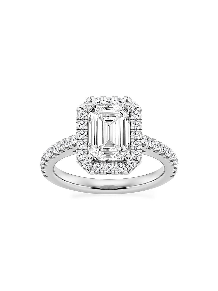 Womens 14K White Gold & Emerald-Cut Lab-Grown Diamond Halo Ring/1.30-3.60 TCW Product Image