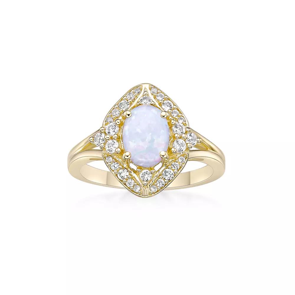 Gemminded 2 Micron Lab-Created Opal & Lab-Created White Sapphire Ring, Women's, Size: 9, Gold Tone Product Image