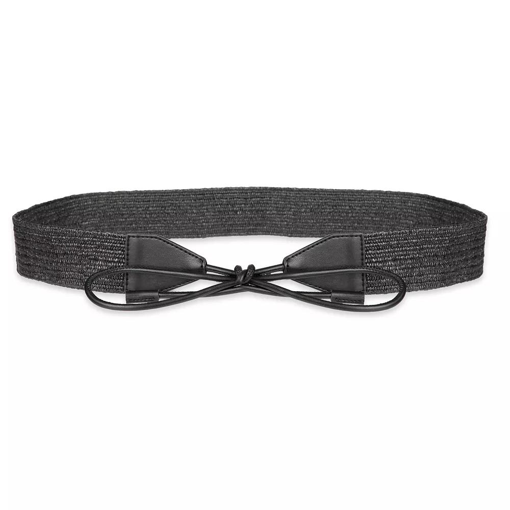 Women's LC Lauren Conrad Woven Stretch Rafia Tie-Front Bow Belt, Size: Large, Black Product Image