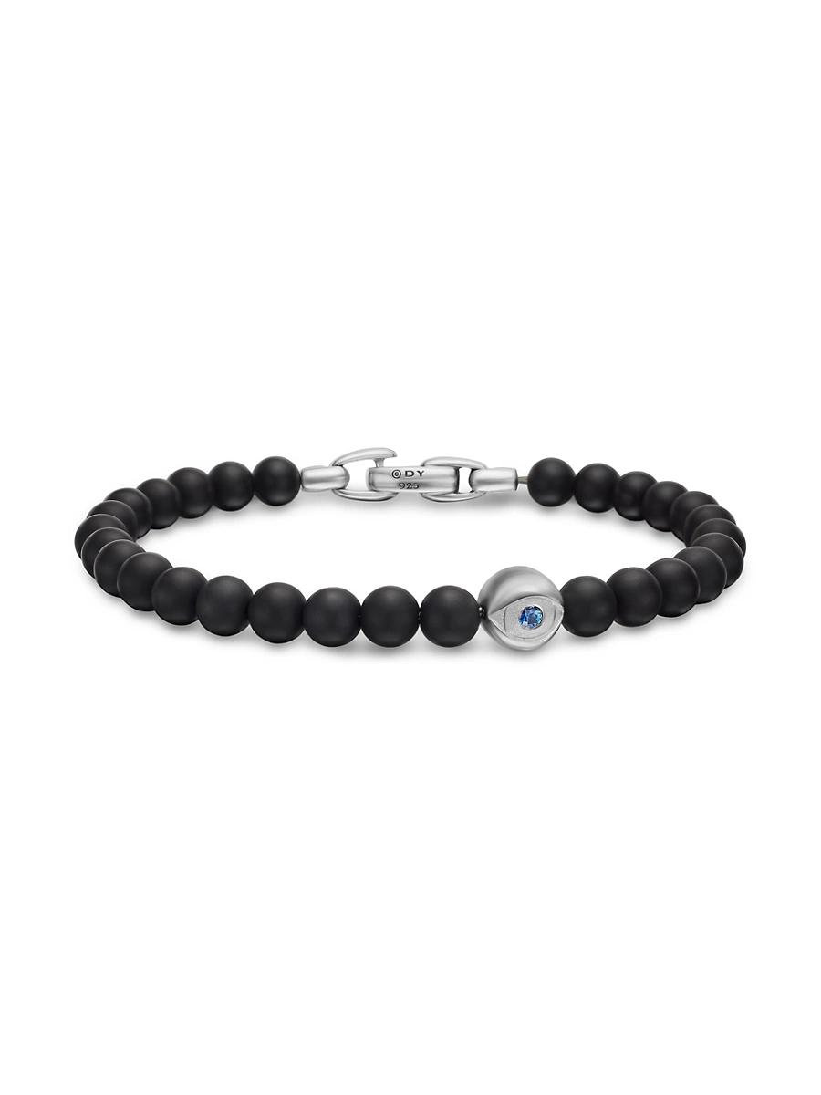 Mens Spiritual Beads Evil Eye Bracelet In Sterling Silver Product Image