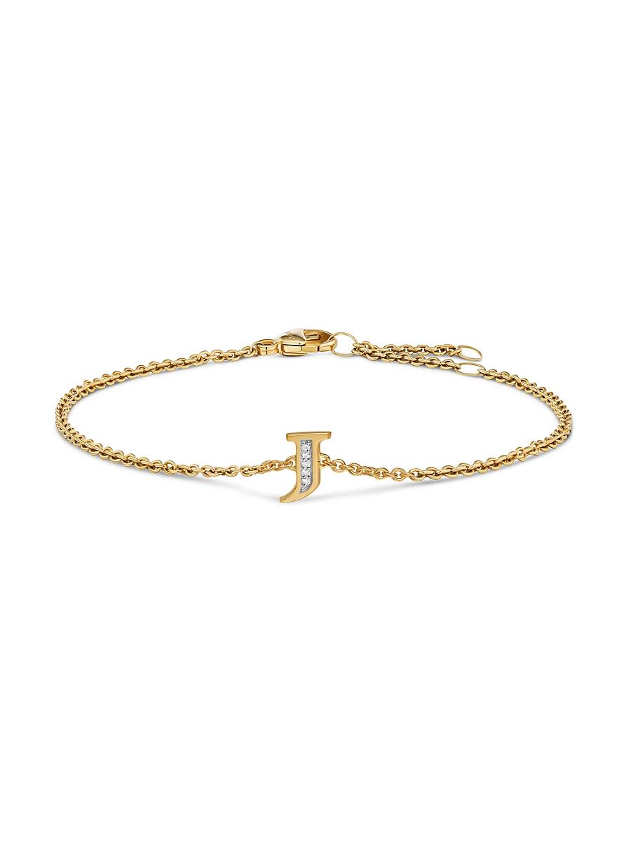 Womens Petite Pav Initial Chain Bracelet in 18K Yellow Gold Product Image