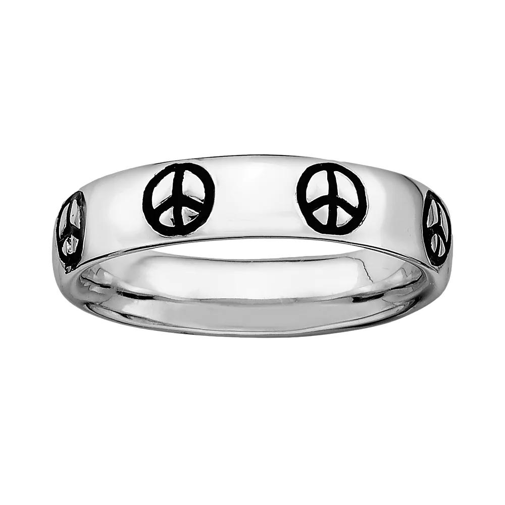 Stacks & Stones Sterling Silver Black Enamel Peace Sign Stack Ring, Women's, Size: 5 Product Image