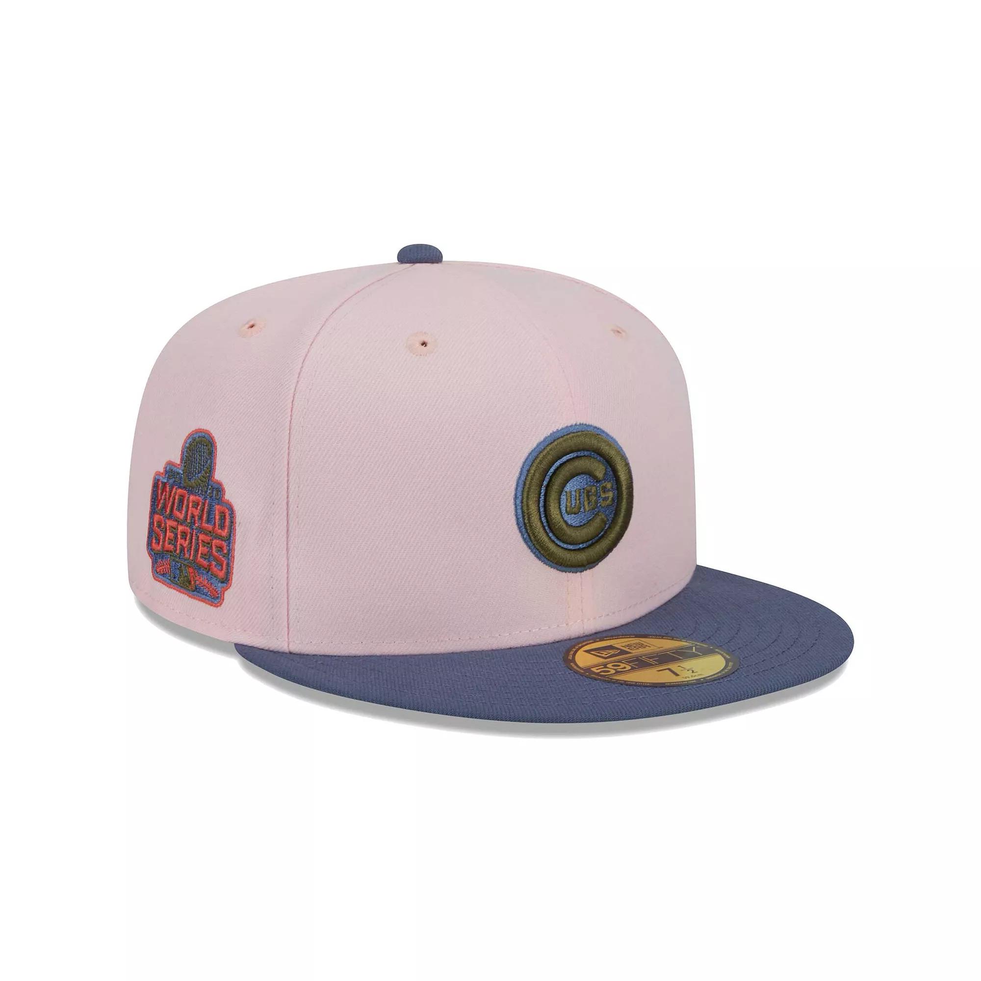 Men's New Era Pink/Blue Chicago Cubs Olive Undervisor 59FIFTY Fitted Hat,  Product Image