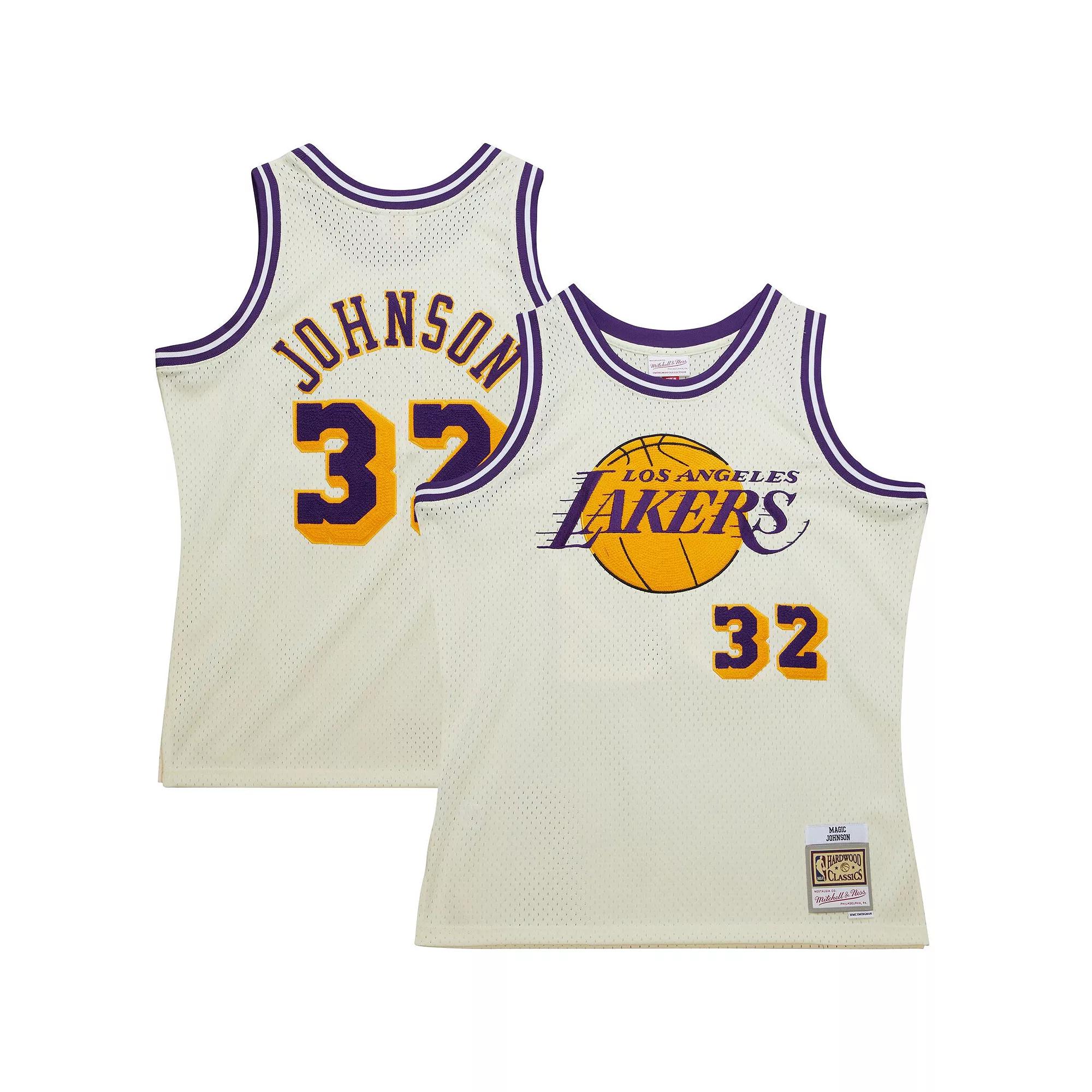Men's Mitchell & Ness Magic Johnson Cream Los Angeles Lakers Chainstitch Swingman Jersey, Size: Small, Beige Product Image