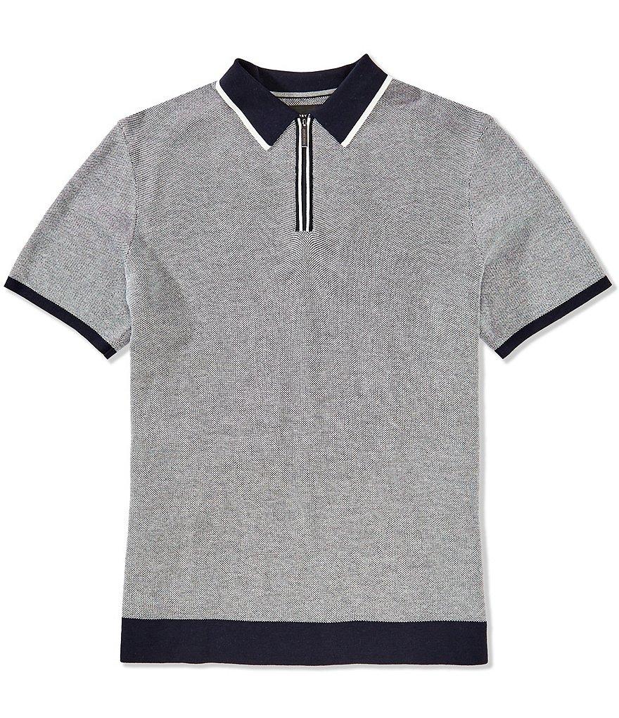 Perry Ellis Quarter-Zip Short Sleeve Polo Shirt Product Image