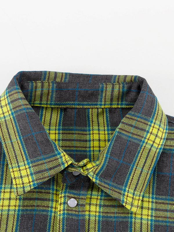 Vintage Plaid Print Long Sleeve Blouse Product Image