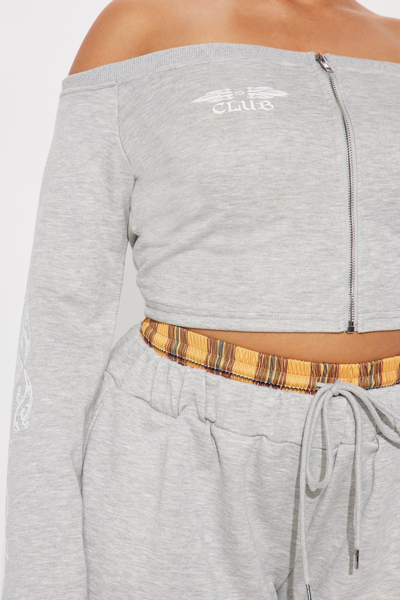 Hanging Out Off Shoulder Pant Set - Heather Grey Female Product Image