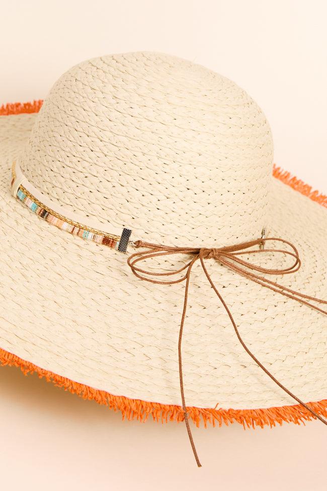 Natural Orange Fringe Trim Straw Hat FINAL SALE Product Image