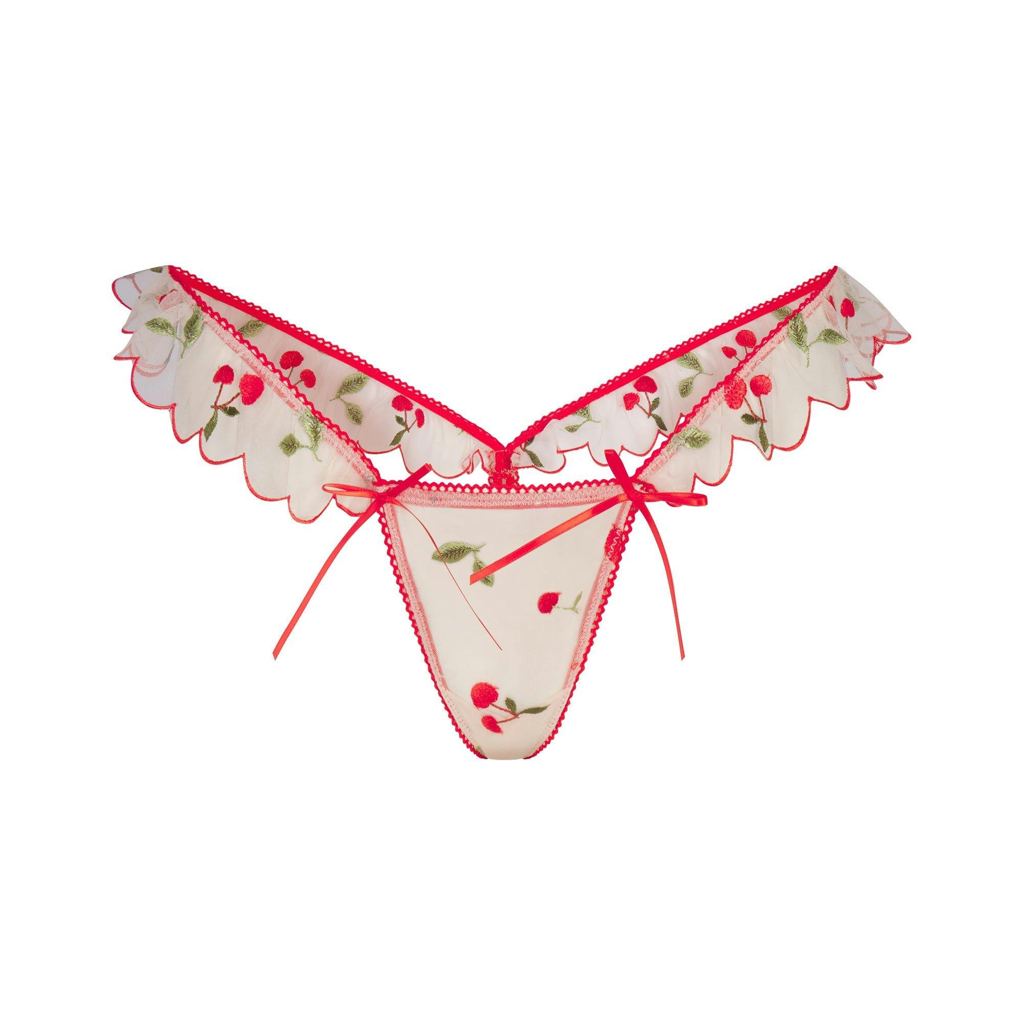EMBROIDERED TULLE BUTTERFLY THONG | PRIMROSE CHERRY TULLE Product Image