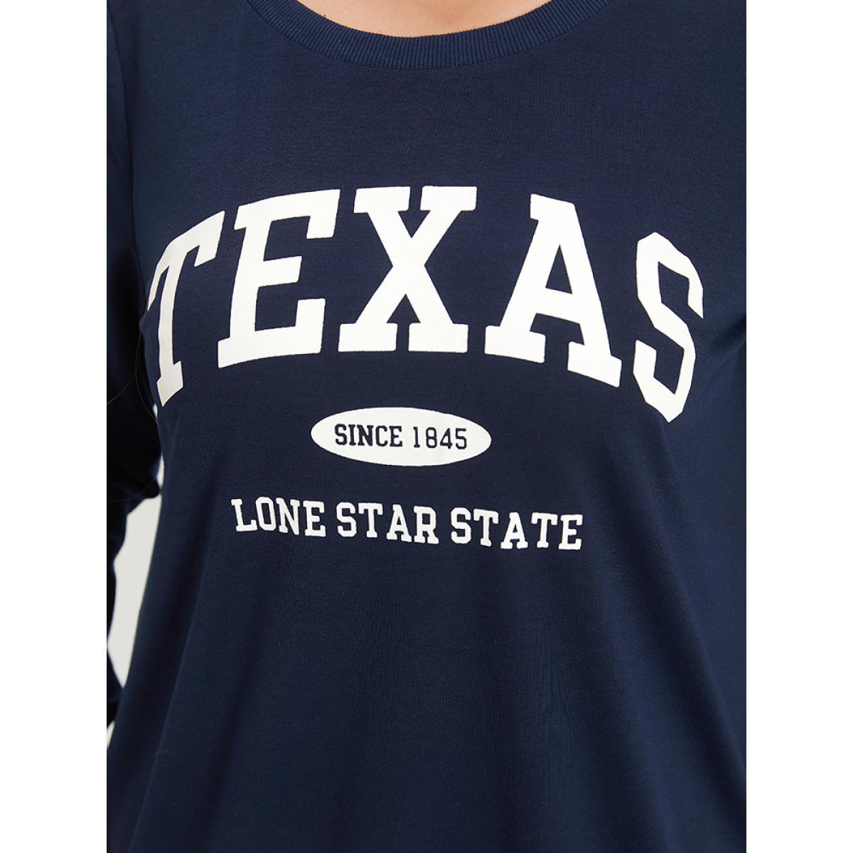 Plus Size Letter Print Crew Neck Elastic Cuffs Sweatshirt Women Indigo Casual Elastic cuffs Dailywear Sweatshirts BloomChic 26/4X Product Image