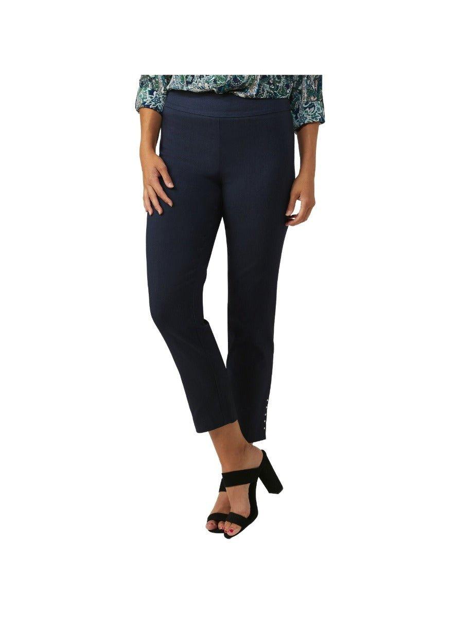 Roz & Ali™ Solid Millennium Tummy Panel Pull On Ankle Pants With Rivet Trim Bottom - Misses Product Image