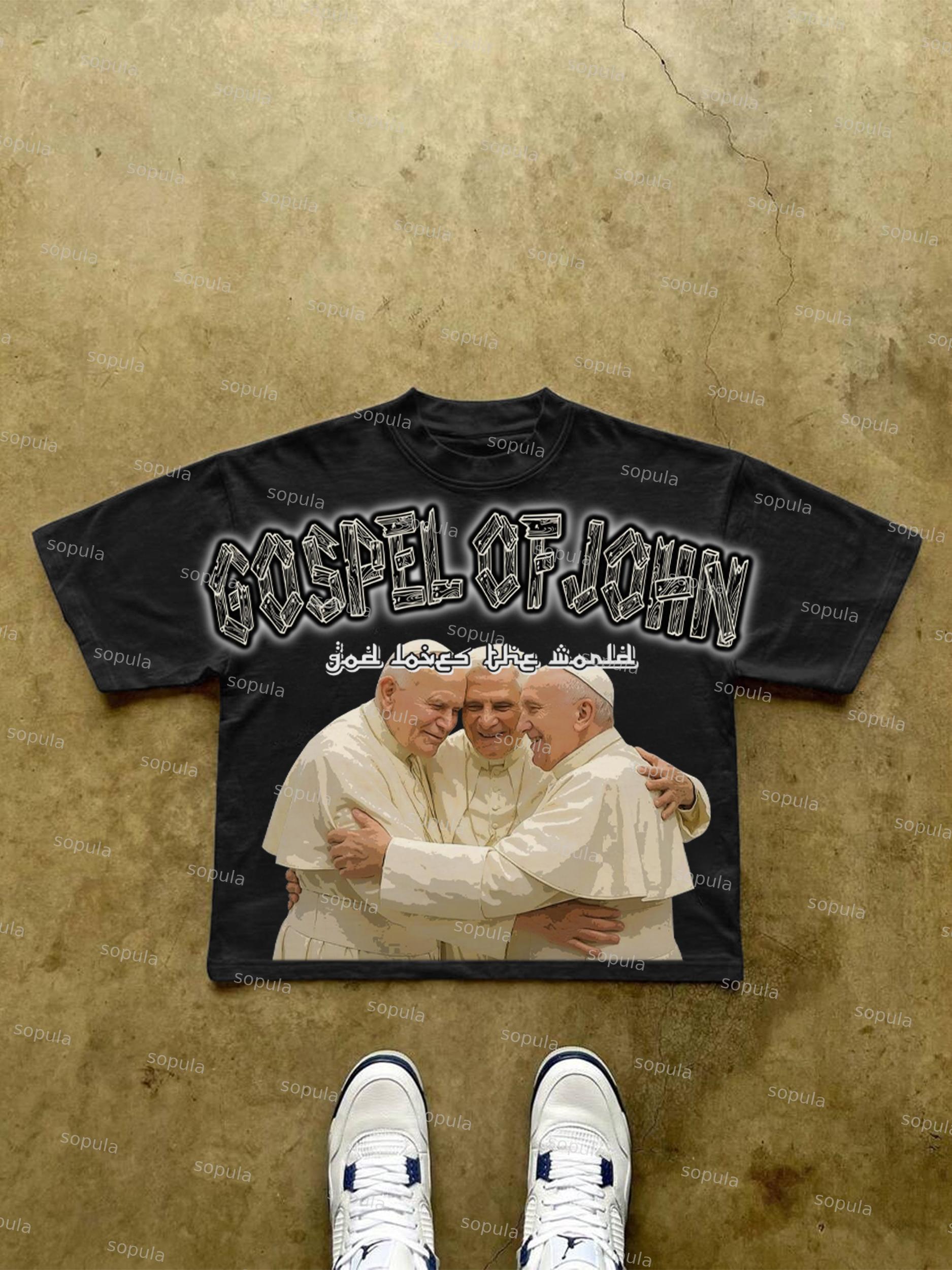 Three Popes Gospel Of John God Love The World Vintage Graphic Cropped T-shirt Product Image