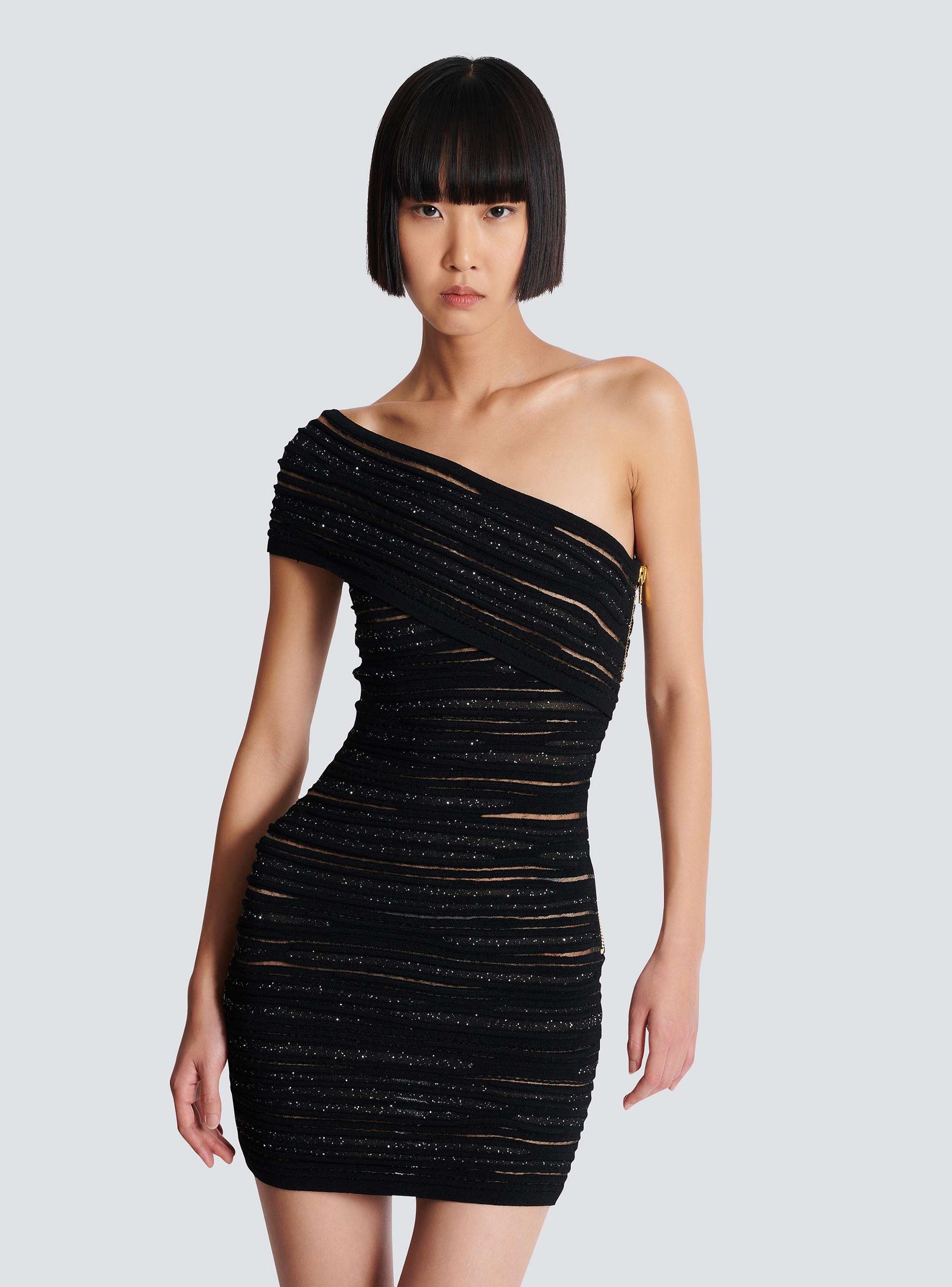 Asymmetrical dress in shiny rolled knit Product Image