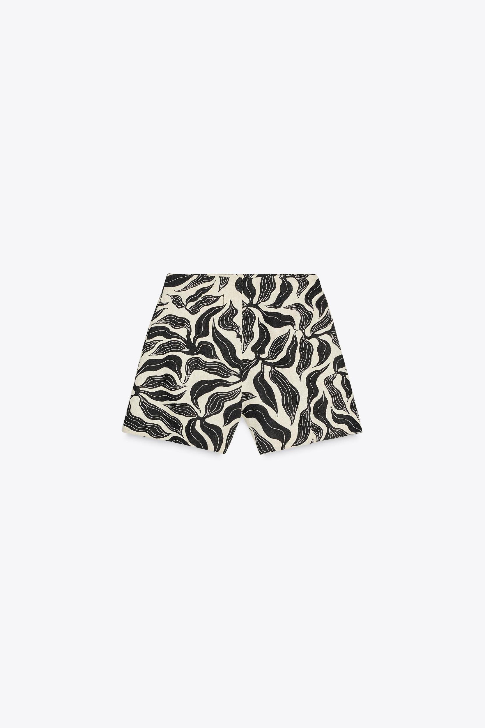 HIGH-WAISTED PRINTED LINEN SHORTS Product Image