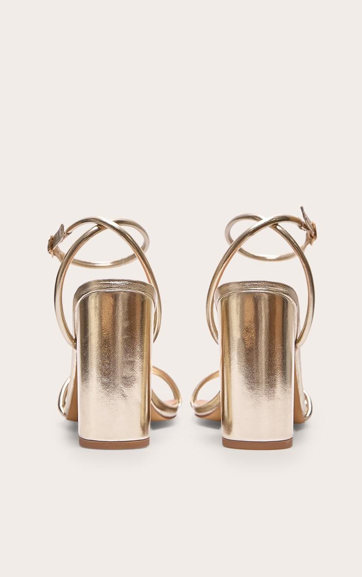  Gold Wide Fit Metallic PU Round Toe Barely There Block High Heeled Sandals Product Image