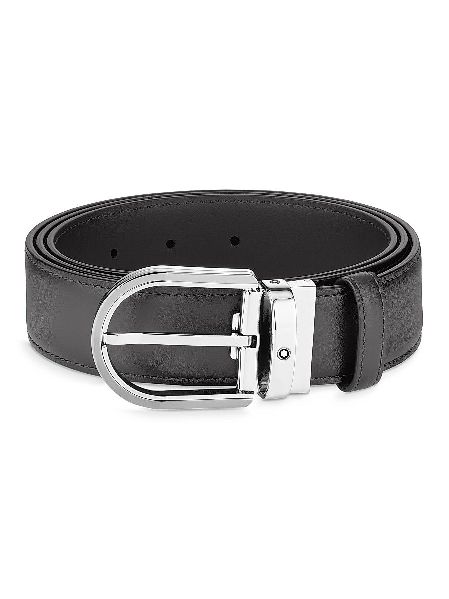 Mens Horseshoe Buckle Cut-to-Size Leather Belt Product Image