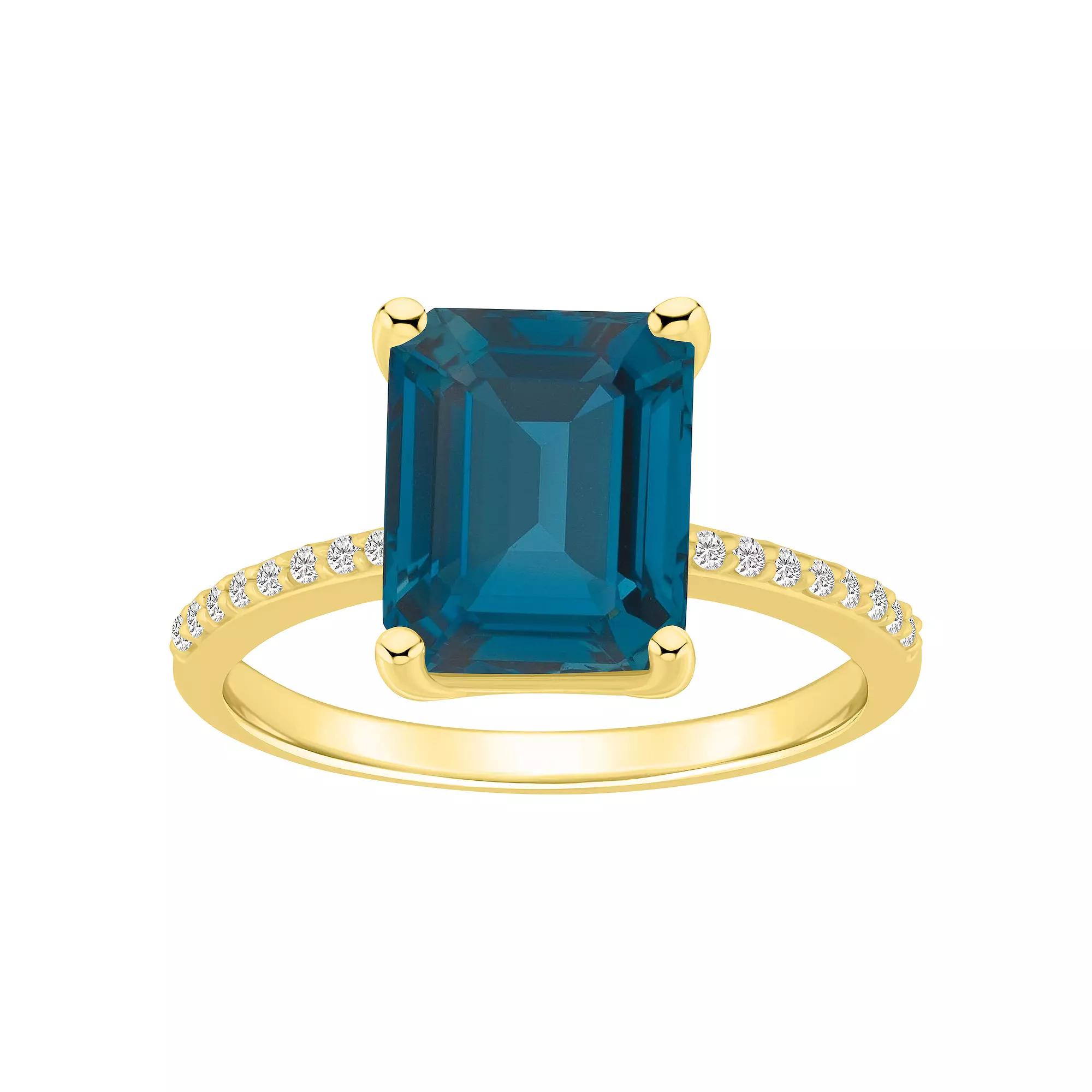 Alyson Layne 14k Gold Emerald-Cut London Blue Topaz & 1/10 Carat T.W. Diamond Ring, Womens Product Image