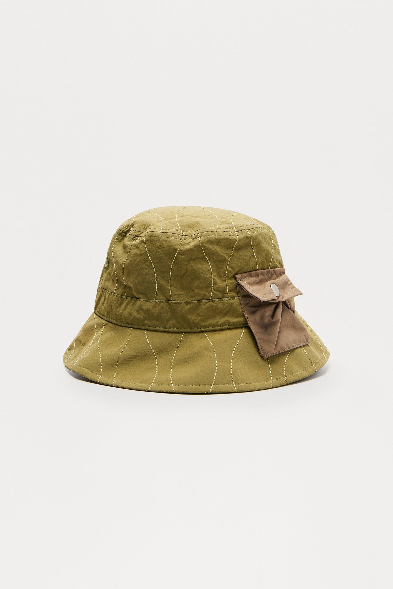 Quilted Utility Pocket Bucket Hat - Green/combo Male Product Image