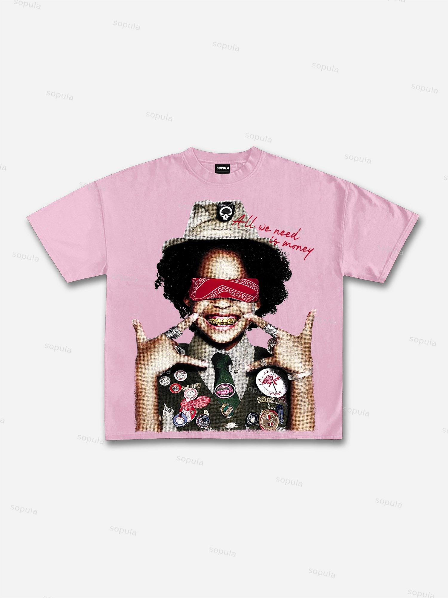 All We Need Is Money Scout Girl Print Cotton T-shirt Product Image